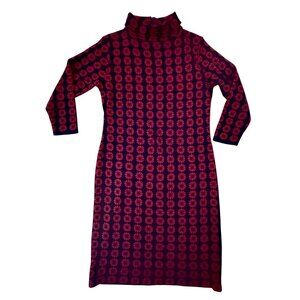 Vintage Knit Sweater Dress Size 14 Red Navy Made in Italy Australian Wool